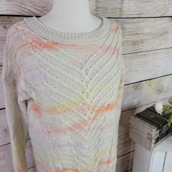 American Eagle Women's Rainbow Sherbet Cable Knit Sweater Cream Size Extra Small - Picture 2 of 6